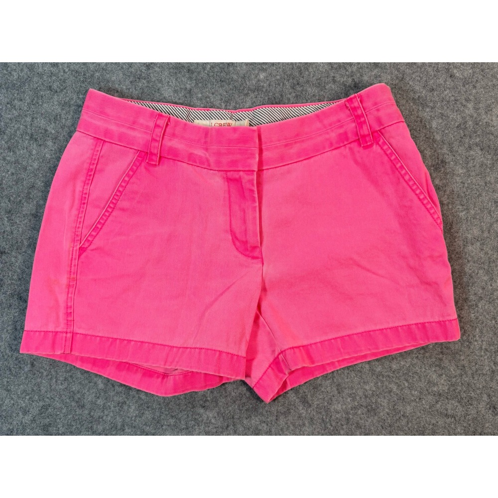 J.Crew Chino Shorts Womens 0 Pink Broken-In Cotton Mid Rise Neon 3 Inch Inseam